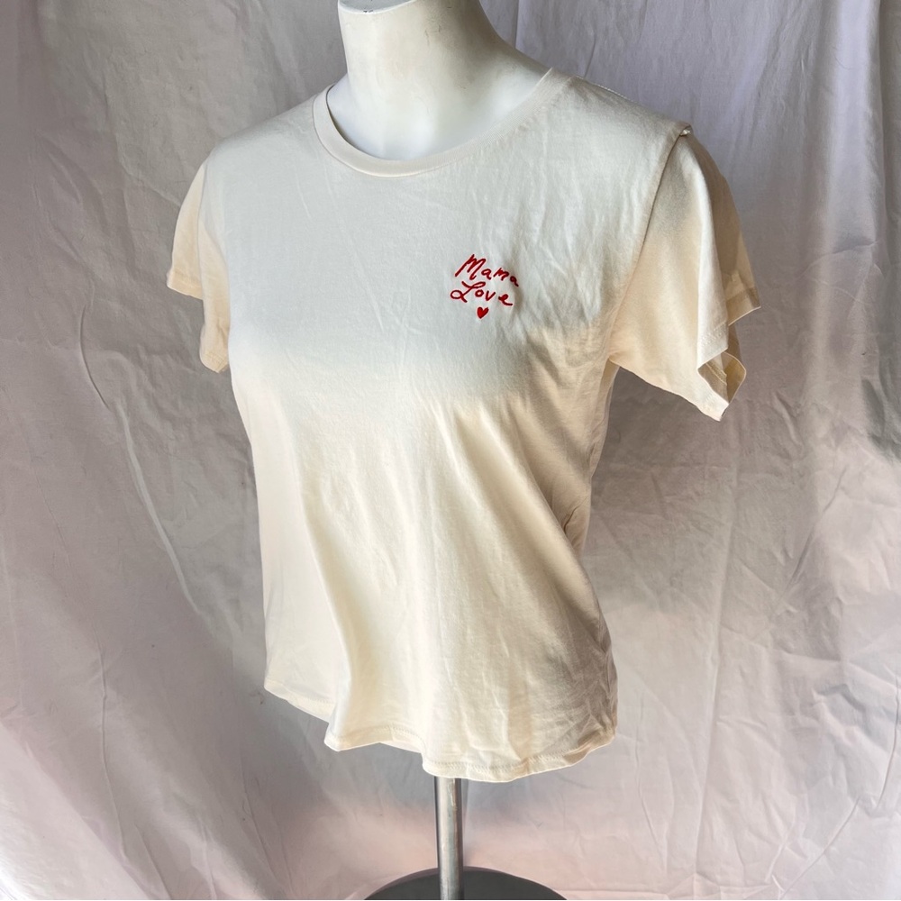 Cream “Mama Love” Red Embroidered Tshirt